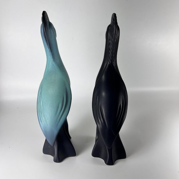 Vintage Crane Bird Figurine Sculpture Bell of California Blue Black MCM Lot of 2 - Picture 4 of 12